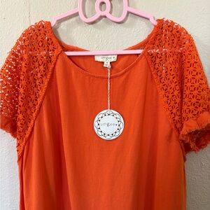 Umgee Orange Crochet Sleeve Top